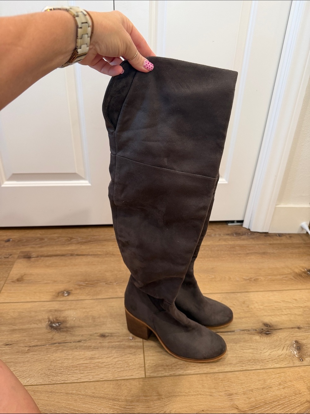 Melrose and Market Charcoal Suede Over-The-Knee Boots with Block Heel